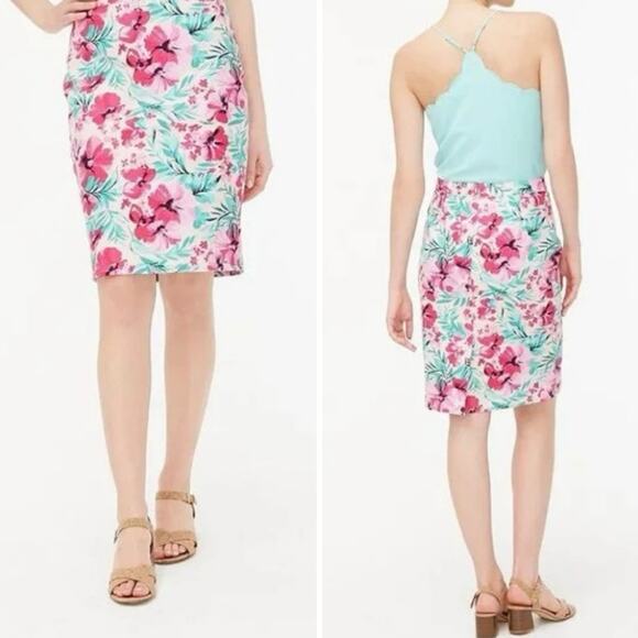 J. Crew Tropical‎ Print Basketweave Pencil Skirt NWT - 2 - Picture 1 of 14